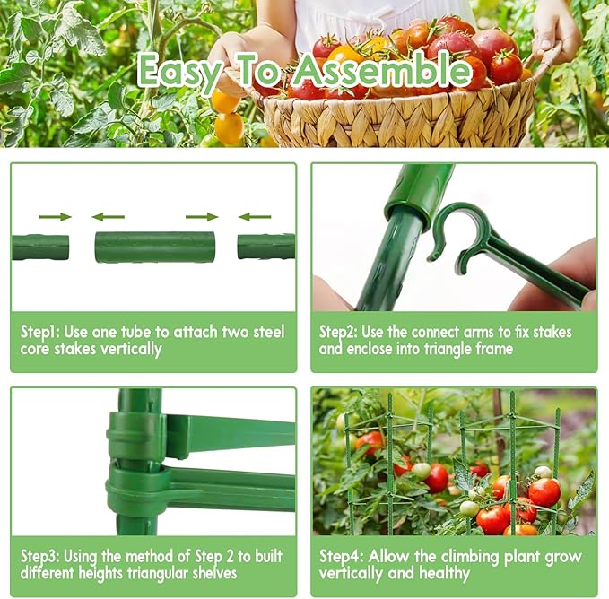 Riare 2 Pack 5.2 FT Tomato Cages for Garden- 63inches Heavy Duty Garden Stakes, Adjustable Tall Tomato Plant Support Tomato Trellis Cage for Pots, Raised Garden Bed, Climbing Vegetables Plants Flowers