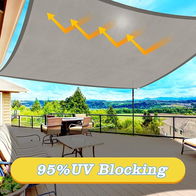 HappyTrends Sun Shade Sail,Heavy Duty UV Protection Beach Shade Canopy Wind sail,Tear and Rust Resistant Patio sail Shade for Yard Deck Lawn Garden Rectangle Sunshade(12'x 16',Grey)