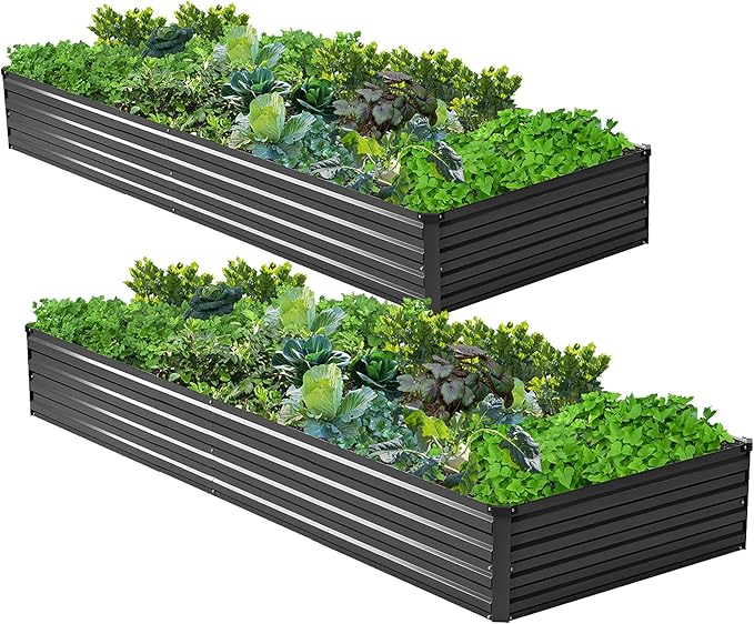 2PCS 7x3x1ft Galvanized Raised Garden Bed Kit,Metal Planter Box for Vegetables,Flowers,Herbs Durable Rust-Resistant Patio Gardening Beds,Black