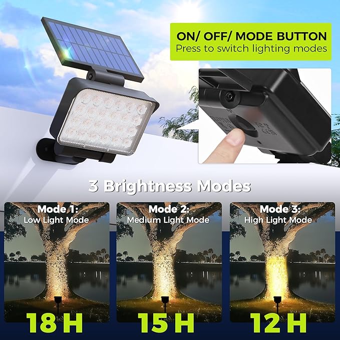Solar Spot Lights Outdoor Waterproof for Flag, Tree, House, Garden, Yard, 3 Brightness Modes Solar Powered Landscape Spotlights 2 Pack Warm White