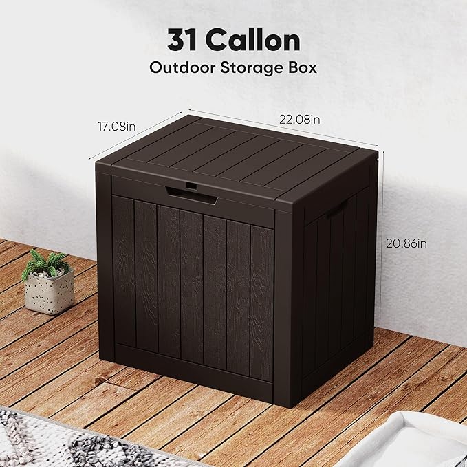 NEWBULIG 31 Gallon Deck Box, Weatherproof Resin Lockable Outdoor Storage for Secure Package Deliveries and Indoor Storage in Garden or Patio, Backyard