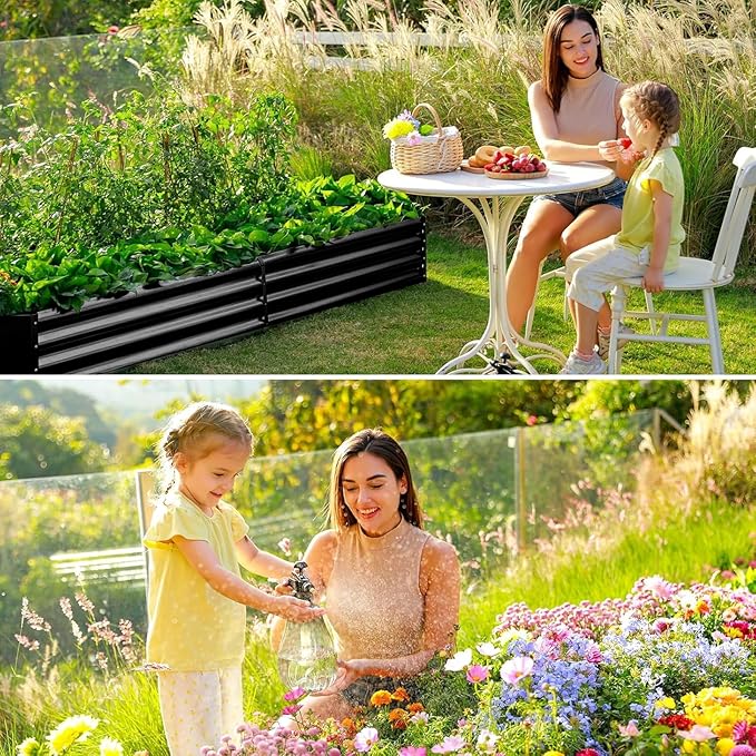 Land Guard 3 Pack 6×3×1ft Galvanized Metal Raised Garden Bed, Metal Planter Kit Box Outdoor for Deep-Rooted Vegetables, Flowers, Green and Herbs, Gray