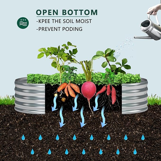 zizin 2 Pack Galvanized Raised Garden Bed Metal Oval Raised Garden Beds Outdoor Planter Box for Vegetables (4x2x1FT, Silver)
