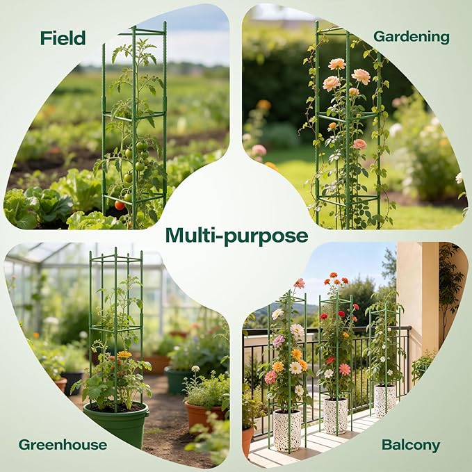 Halatool 2 Pack Tomato Cages for Garden,Up to 63in(5.2FT) Adjustable Tall Tomato Cage,Garden Stakes Tomato Trellis for Pots,Tomato Plant Support for Raised Garden Bed &Vegetables Flowers(Green)