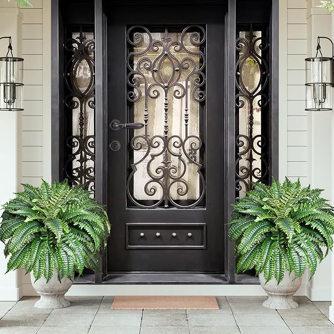 2 Pack Large 88 Leaves Artificial Ferns for Outdoors Look Real, Fake Large Faux Boston Ferns for Outdoor Planter Realistic UV Resistant Artificial Fake Plants for Porch Patio Hanging 47 inch