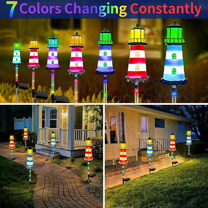 Solar Garden Lights Outdoor Decorations, 4 Packs Lighthouse Waterproof, Lights walkways Garden Decor for Outside Landscape Light, for Yard, Patio, Pathway Decor, Gifts