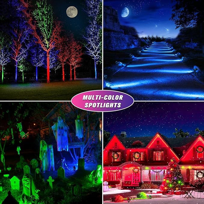 APONUO Solar Spot Lights Outdoor 4-in-1 Landscape Lights Dusk to Dawn Solar Uplights IP65 Waterproof 9.8ft Cable Outdoor Spot Lights for Yard Pathway Garden Tree Decoration (Multicolor)