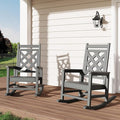 GarveeLife Outdoor Rocking Chair Set of 2, HDPE Weather Resistant Patio Rocking Chair Porch Rocker with Wood Texture & 380 LBS Support for Deck, Pool, Backyard, Gray