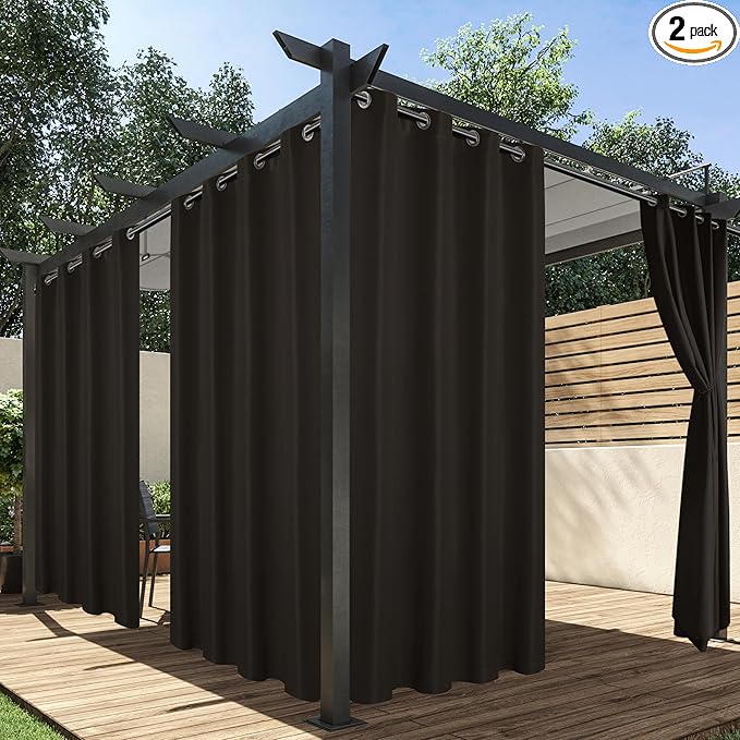 HolidayIdeas Outdoor Curtains for Patio Waterproof, 2 Panels - 54 x 95 Inch - Privacy Protection & Light Filtering Curtains Grommet Outside Curtains for Porch, Gazebo, Pergola, Backyard (Chocolate)
