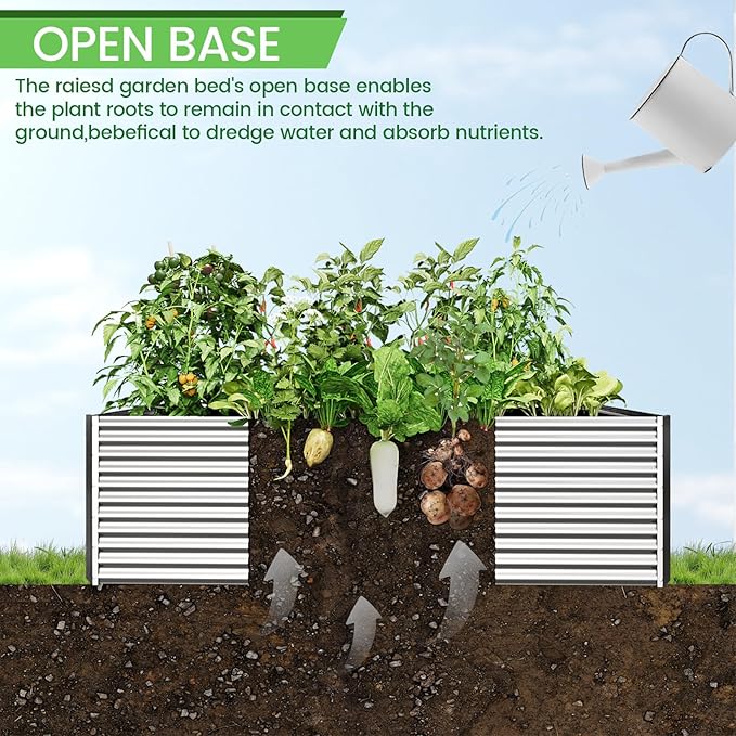 FRIZIONE 2pcs Tall 8x3x1.5ft Galvanized Raised Garden Bed Outdoor,Steel Garden Bed for Vegetables,Above Ground Garden Box for Flower,Metal Raised Beds for Gardening