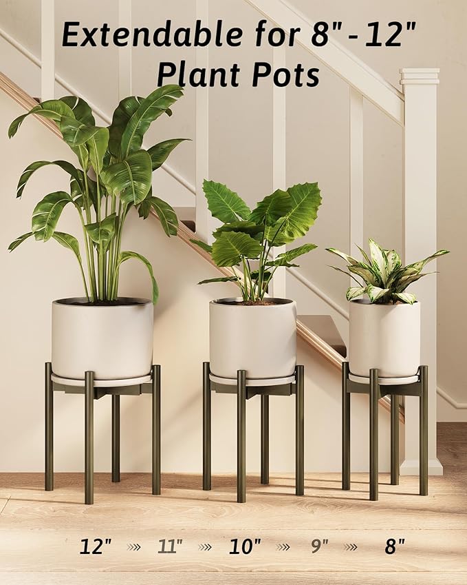 Adjustable Plant Stand Indoor, Bamboo Plant Stand Fits 8 9 10 11 12 Inches, Small Corner Planter Holder for Indoor Plants, Single Floor Plant Stands for Living Room Balcony, Tea Brown Tall