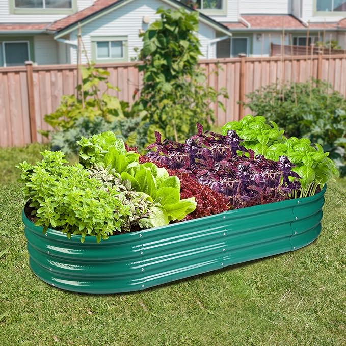 Raised Garden Bed Galvanized Planter Box Outdoor, Rot-Resistant Metal Garden Bed Planter for Vegetables Flower Herb (8ft, Green)
