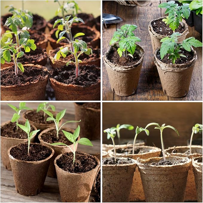 homenote Peat Pots, 120 Pcs 4 Inch Seed Starting Pots with Drainage Holes Round Nursery Plants Pots with Bonus 20 Plant Labels