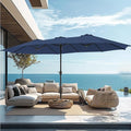 PHI VILLA 15ft Large Patio Umbrellas with Base Included, Outdoor Double-Sided Rectangle Market Umbrella with Crank Handle, for Pool Lawn Garden, Navy Blue