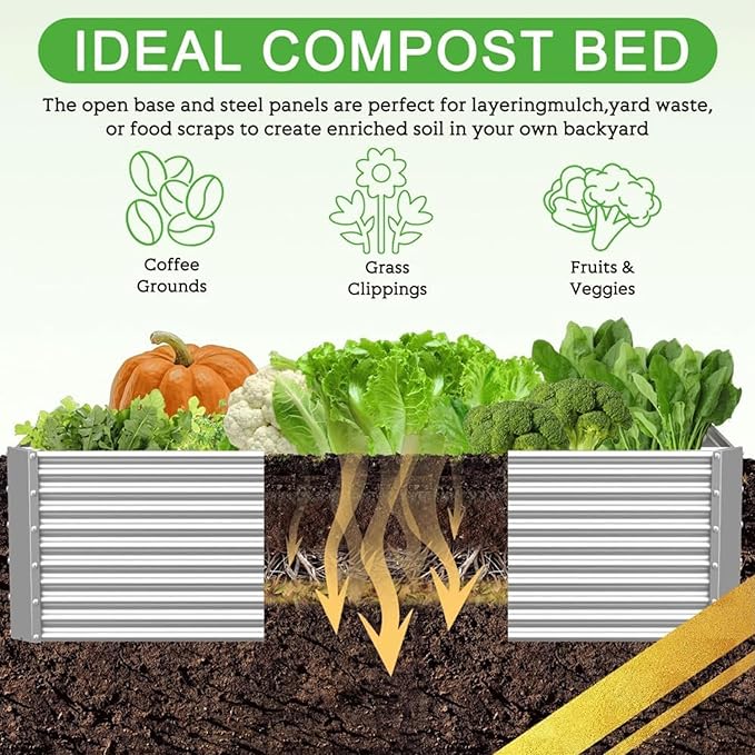 2 Pack Tall 6x3FT Corrugated Galvanized Steel Raised Garden Bed Outdoor, Metal Above Ground Garden Bed for Vegetables and Flowers, Rectangle Raised Beds for Gardening