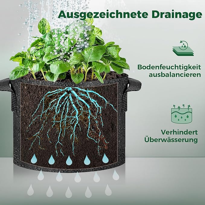 T4U Fabric Plant Grow Bags with Handle 10 Gallon Pack of 5, Heavy Duty Nonwoven Smart Garden Pot Thickened Aeration Nursery Container Black for Outdoor Potato, Tomato, Chili, Carrot and Vegetables