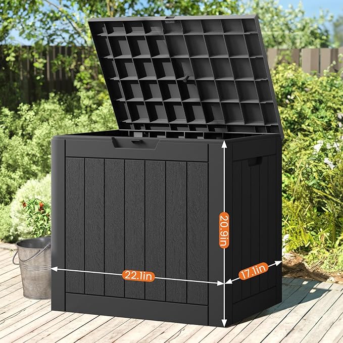 Sweetcrispy Deck Box with 31 Gallon Capacity, Weatherproof Resin Lockable Outdoor Storage for Secure Package Deliveries and Indoor Storage in Garden or Patio, Backyard, Modern Black