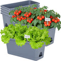 Window Box Planter 6 Packs, 13.8 Inches Rectangle Flower Pots with Drainage Holes & Trays, Pots for Vegetables, Herbs, Flowers, Garden Windowsill Balcony (Grey)