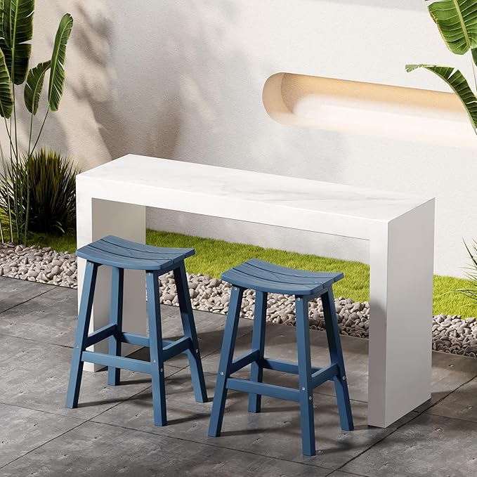 Stoog All-Weather Bar Stools Set of 4, 28" Height Outdoor Bar Stools, Low Maintenance, for Patio, Deck, Kitchen Counter, and Garden, Blue