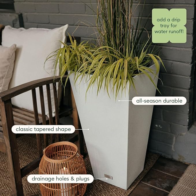 Veradek V-Resin Indoor/Outdoor Taper Planter (White, 26 inch - 2 Pack with 2 Saucer Trays)