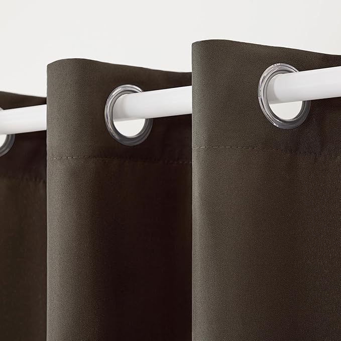 TOWN & COUNTRY BASICS Cabana Solid Heavyweight Indoor Outdoor Curtains, Light Filtering Opacity with Grommet Top, Water Repellent, 2-Pack Set, 54"x96", Chocolate