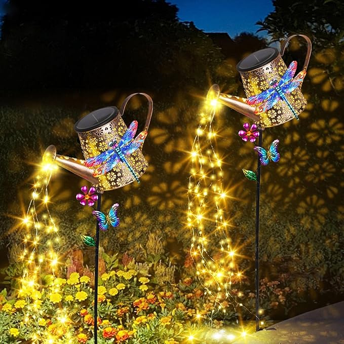 Solar Watering Can with Lights Outdoor Garden, 41in Large Dragonfly Garden Stake Lights, Waterproof Decoration for Yard Lawn Pathway, Gifts for Mom Grandma Women Birthday Gardening Gift