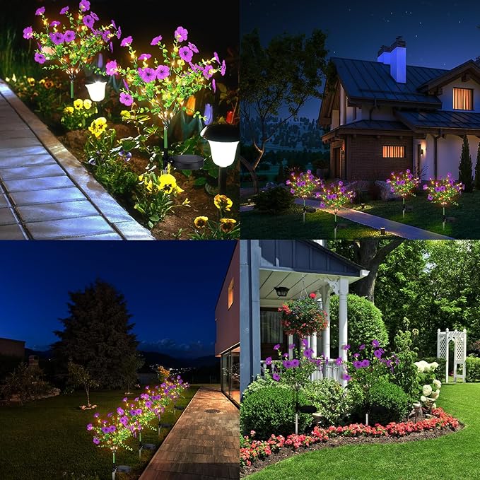 2 Pack Solar Stake Lights Outdoor Decor Waterproof Mums Artificial Flowers Solar Lights for Outdoor Garden Yard Pathway Decor (Purple,Violet)