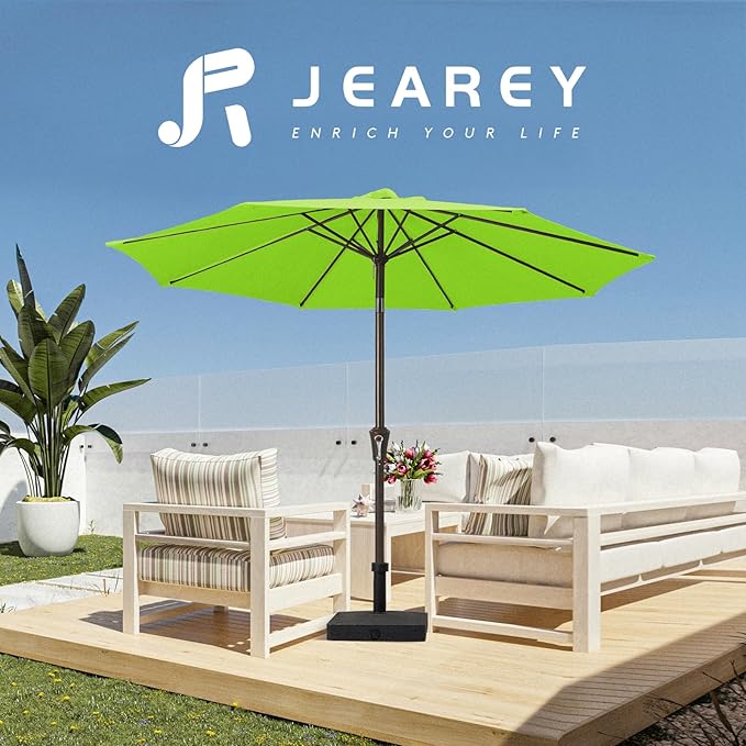 JEAREY 9FT Outdoor Patio Umbrella Outdoor Table Umbrella with Push Button Tilt and Crank, Market Umbrella 8 Sturdy Ribs UV Protection Waterproof for Garden, Deck, Backyard, Pool (Apple Green)