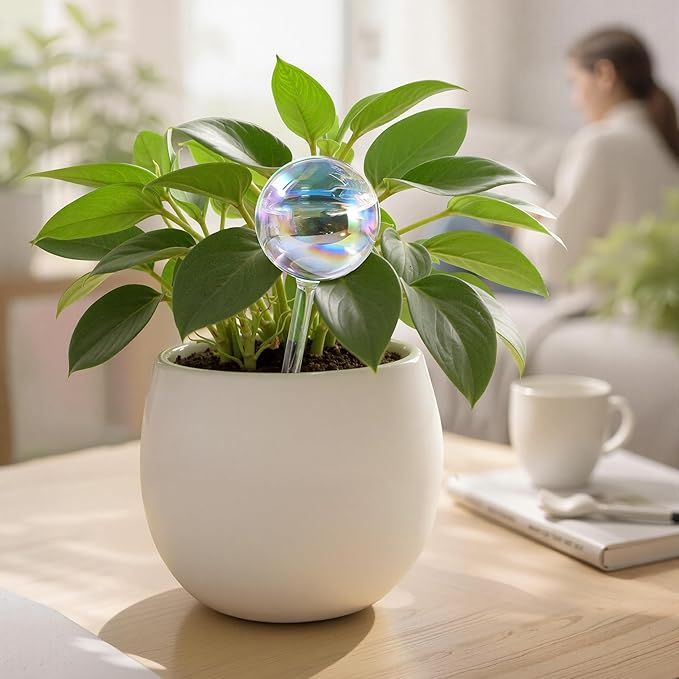 Extra-Thick Clear Glass Plant Watering Globes, Rainbow Gradient Self Watering Globes, Automatic Plant Waterer, Self Watering Planter Insert Spikes Devices for Everyday or Vacation Use, 6-Pack