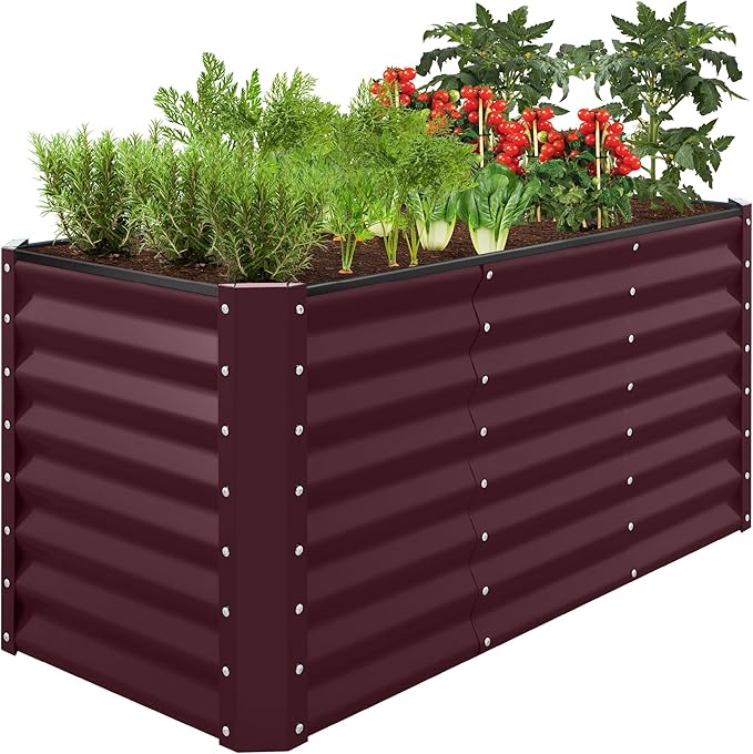 Best Choice Products 4x2x2ft Outdoor Metal Raised Garden Bed, Deep Root Box Planter for Vegetables, Flowers, Herbs, 119 Gallon Capacity, 100% Non Toxic Materials - Burgundy