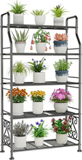 GIOTORENT Plant Stand Outdoor Indoor 5 Tier Metal Waterproof - 53.2" Plant Shelf for Patio, Balcony, Living Room, Large Capacity Tiered Plant Rack, Black