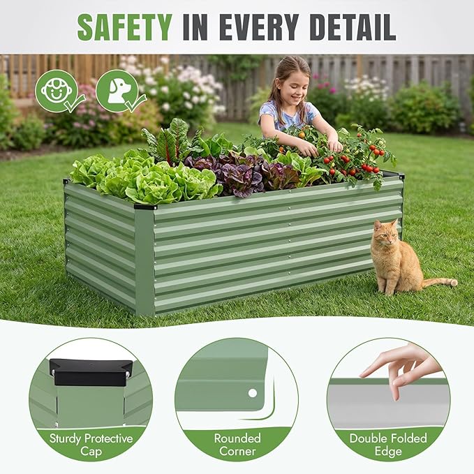 INNO STAGE 6x3x2ft Galvanized Raised Garden Bed, Raised Garden Bed Kit-Metal Planter Box Outdoor, Planting for Vegetables, Fruits, Herbs, Flowers, OliveGreen
