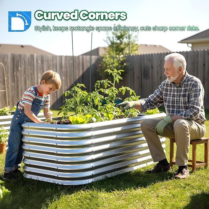 Quictent Raised Garden Bed Kit Oval Galvanized Metal Planter Box Tall for Vegetables Outdoor Backyard, Strengthened by Crossbar, Silver 6x3x2 ft