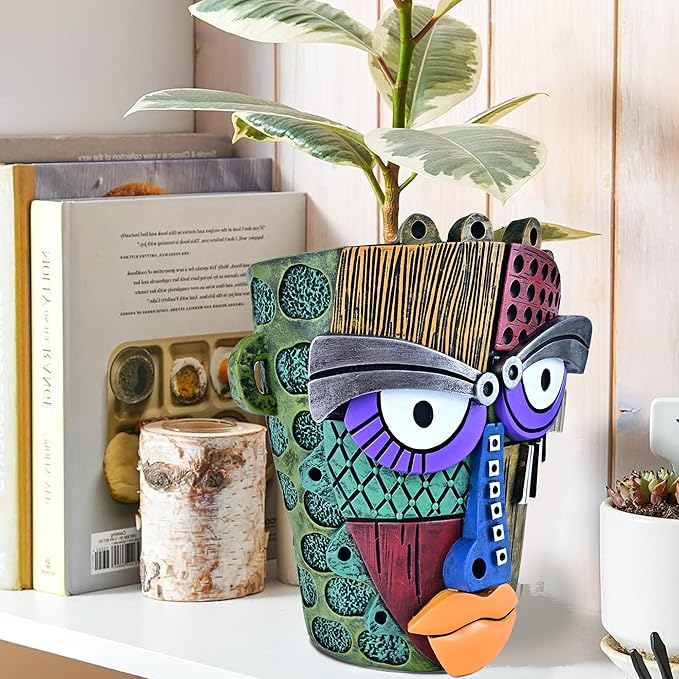 Abstract Face Planter Pots for Plants,Hand-Painted Colorful Flower Pots with Drainage, Indoor Outdoor Garden Decor Gift(Classic,Large)