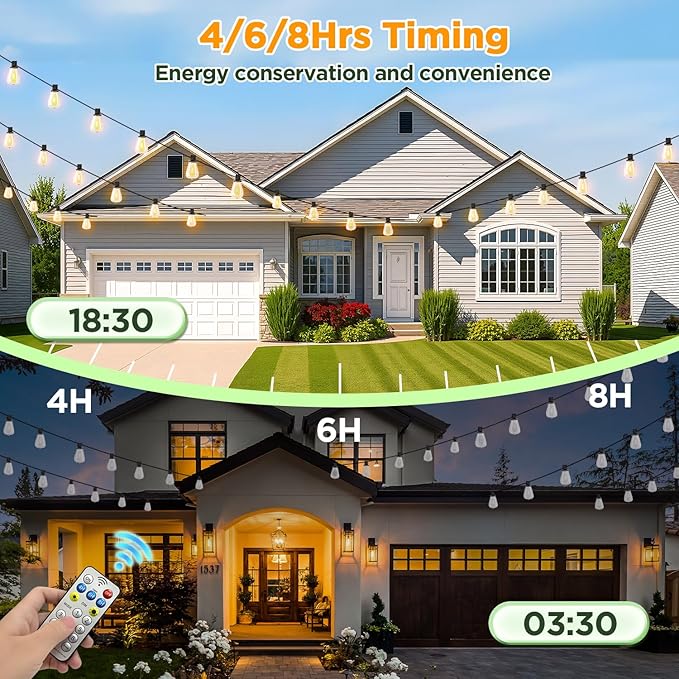 Solar String Lights Outdoor Waterproof with Remote & Timer, LED Shatterproof ST38 Bulbs, USB & Solar Powered Patio Lights for Backyard, Porch, Garden, Wedding, Christmas Decor (25FT)