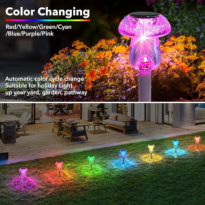 Solar Lights Outdoor, 8 Pack Mushroom Lights Outside Waterproof, Solar Powered LED Lighting for Garden, Yard, Landscape, Path, Pathway, Lawn, Walkway, Driveway, Backyard Decor (Color Changing)