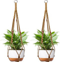 Macrame Plant Hanger - Fits 6 to 15 inches Pots for Indoor Outdoor, 43 Inch, Set of 2, Brown (POTS NOT Included)