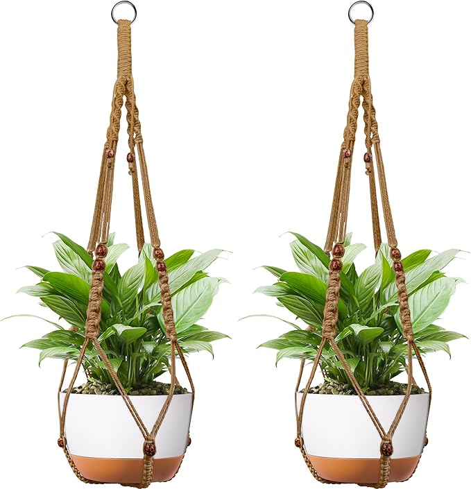 Macrame Plant Hanger - Fits 6 to 15 inches Pots for Indoor Outdoor, 43 Inch, Set of 2, Brown (POTS NOT Included)