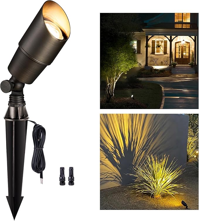 Gardenreet Landscape Spotlights Low Voltage - Brass Outdoor Uplight LED 12V, Wired Spot Lights IP65 Waterproof, Antique Bronze for Exterior Garden Yard Tree House Without MR16 Bulb
