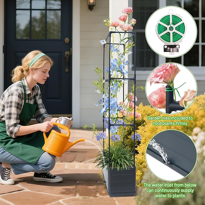 2 Packs Raised Garden Bed Tomato Planter Box with Trellis, 43.4" Self-Watering Tomato Cage with Rectangular Trellis for Climbing Plants, Flowers, Vegetables, Vine in Patio Garden Indoor Outdoor