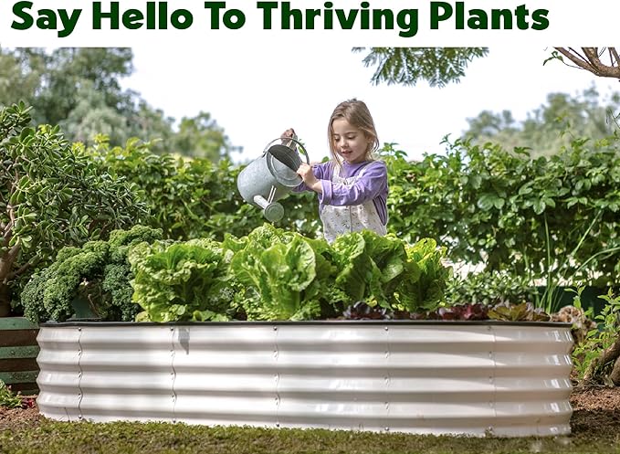 Plant & Plot Galvanized Raised Garden Beds Outdoor // 6×3×1 ft Planter Raised Beds for Gardening, Vegetables, Flowers // Large Metal Garden Box // Patented Tool-Free Design (White)