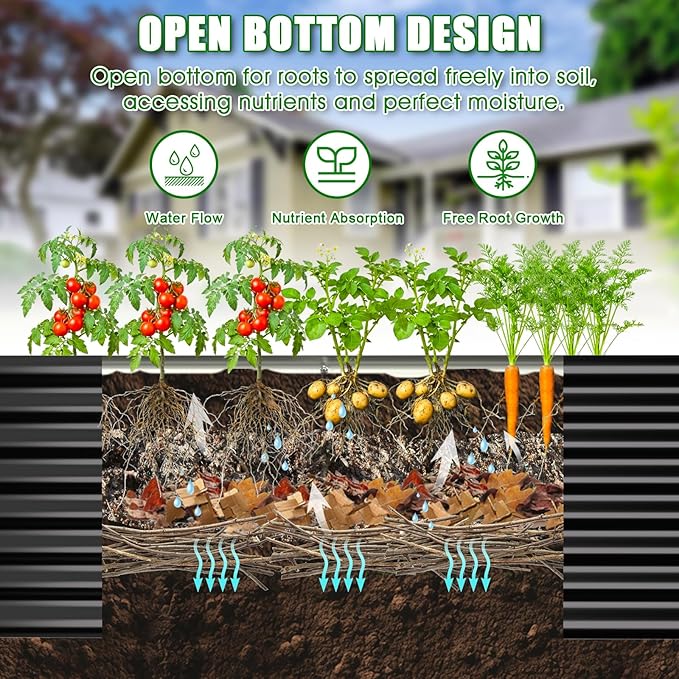 Galvanized Raised Garden Bed Kit Outdoor Patio,6x3x2ft Large Rectangular Metal Planter Boxes,Deep Root Box Planter for Gardening, Vegetables, Flowers, Herbs, 1 Pack, Black