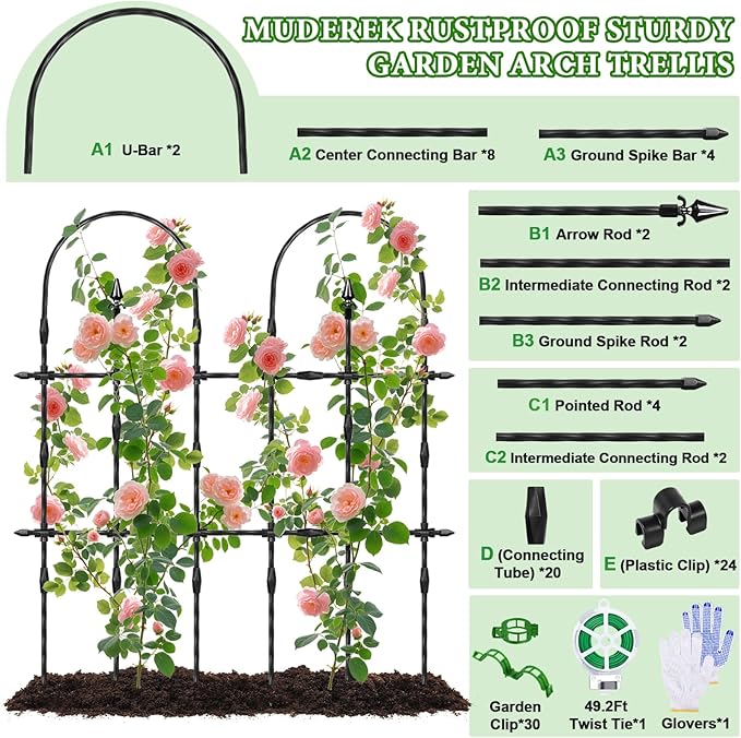 2026 New Upgraded Garden Trellis for Climbing Plants Outdoor, 47.2" Hx39.6 W Rustproof Sturdy Garden Arch Trellis for Potted Climbing Cucumber Tomato Vegetable Rose Flower Plant Trellises
