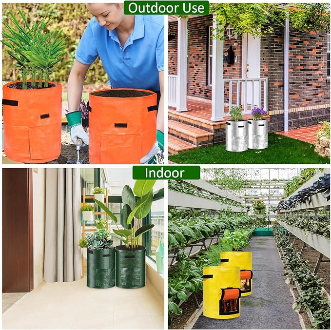 JJGoo Potato Grow Bags, 4 Pack 10 Gallon Potato Planter with Flap and Handles Planter Pots for Onion, Fruits, Tomato, Carrot - Grey