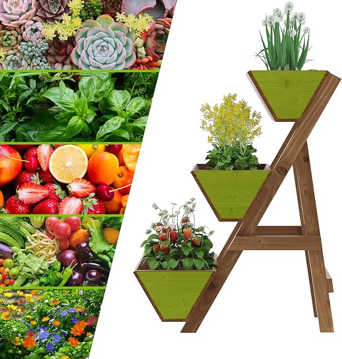 3-Tiers Wooden Raised Garden Bed Planter Box Flower Pots Vertical Garden Planter Wood Plant Stand for Vegetables Flowers Herbs for Patio, Balcony, Freestanding (Brown S)