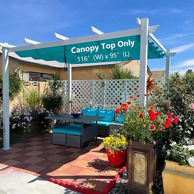 Pergola Shade Cover Replacement Canopy Top Compatible with 10 X 10 ft 6-Bar Pergola Frames - Turquoise Blue (Canopy Size 116" W x 95" L, Canopy Top Only)