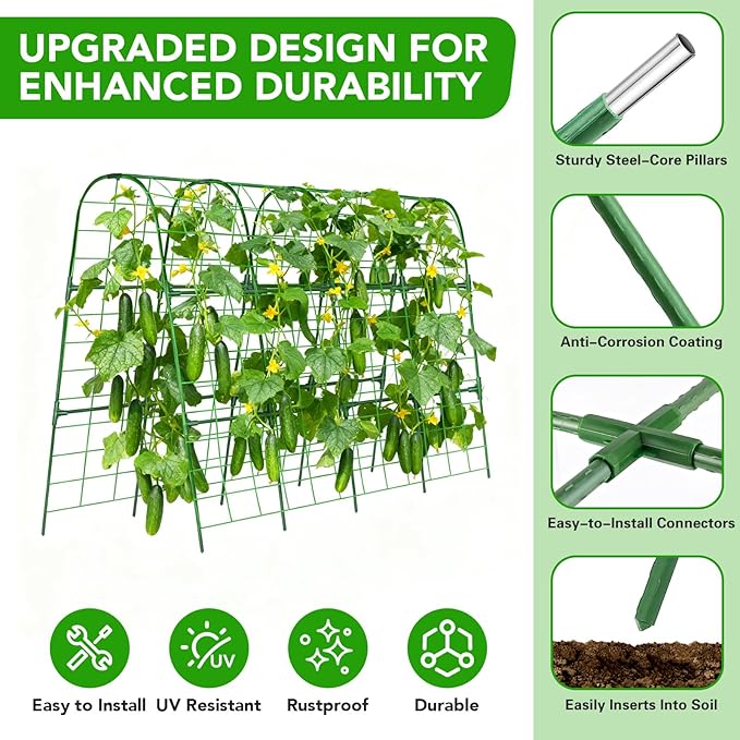 Cucumber Trellis for Raised Bed, U-Shape Garden Trellis for Climbing Plants Outdoor, Metal Arch Vegetables Trellis, Plant Support for Grape Vine Beans Squash Peas Flower