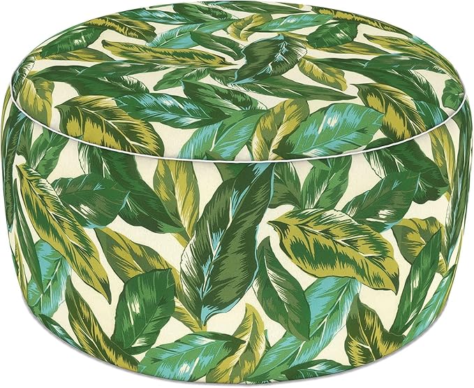 LVTXIII Indoor/Outdoor Extra Large Inflatable Ottoman Pouf D31 x H14 Inch, Round Footstool with Handle, Weather-Resistant Portable Furniture for Patio, Camping, Beach, Lush Leaf Jungle