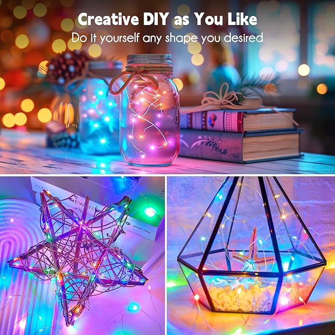 Minetom Multicolored Fairy String Lights, 33 Ft 100 Led Waterproof Starry Firefly String Lights Plug in on Silver Wire, Perfect for Crafts DIY Christmas Party Wedding Bedroom Indoor Decorations