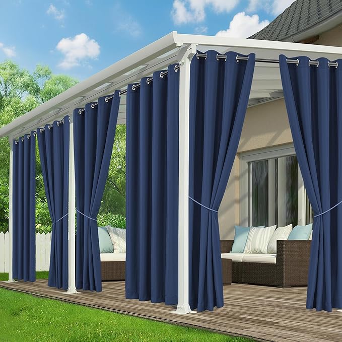 Outdoor Curtains for Patio Waterproof - 6 Panels Privacy Weatherproof Outside Curtains with Grommets for Pergola, Gazebo, Porch, Cabana, Balcony, 54 x 108 Inch, Navy